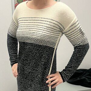 Athleta Wool Dress Black & White Striped Long Sleeve Size S